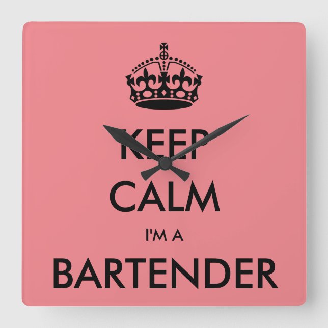 RELÓGIO QUADRADO KEEP CALM I'M A BARTENDER (Frente)