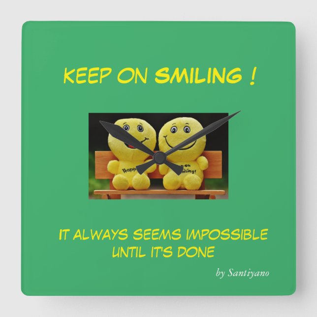 Relógio Quadrado  ' Keep on smiling ' horloge murale carrée (Frente)