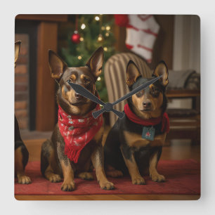 Relógio Quadrado Kelpie australiano no Natal da Lareira