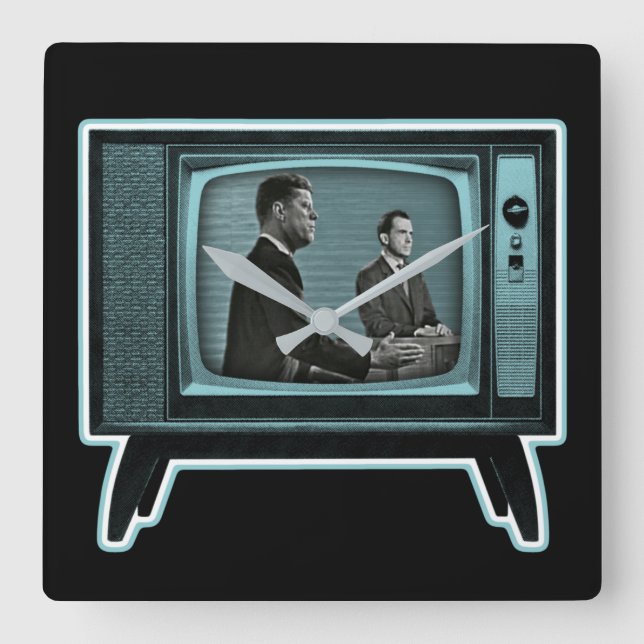 Relógio Quadrado Kennedy Nixon 1960 TV Debate (Frente)