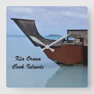 Relógio Quadrado Kia Orana Polynesian Beach and Vaka Boat