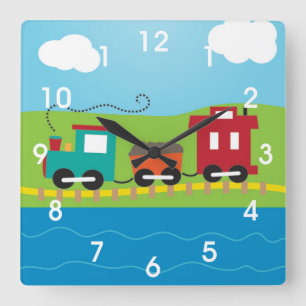 Relógio Quadrado Kids Choo Choo Train Caboose