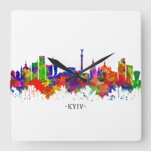 Relógio Quadrado Kiev Ucrânia Skyline