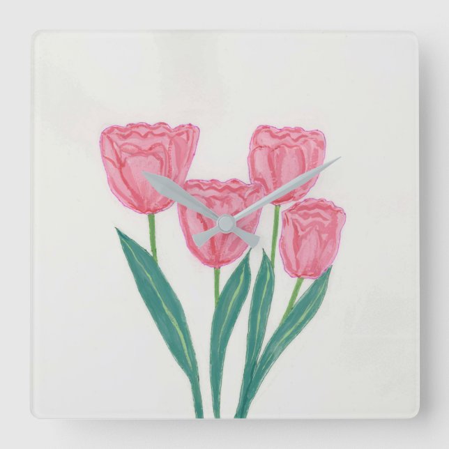 Relógio Quadrado Kind Tulips (Frente)