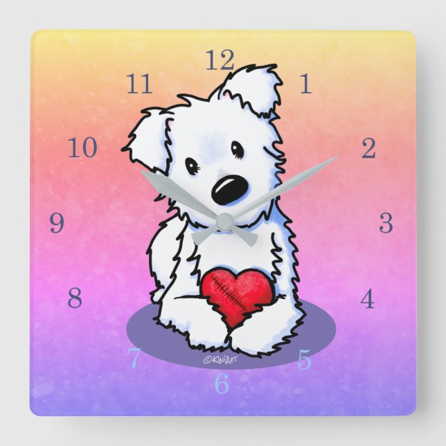 Relógio Quadrado KiniArt Westie Mended Heart (Frente)