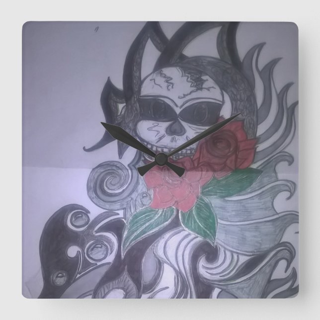 Relógio Quadrado klok met print van tattoo ontwerp btje (Frente)