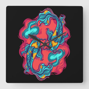 Relógio Quadrado Koi Fish Yin Yang