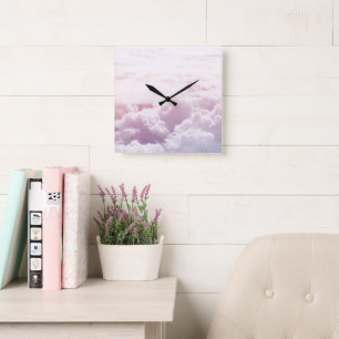 Relógio Quadrado Lá em Cima das Nuvens Pastel 1