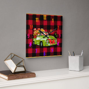 Relógio Quadrado Lá vem o caminhão de desfile de natal de Papais 