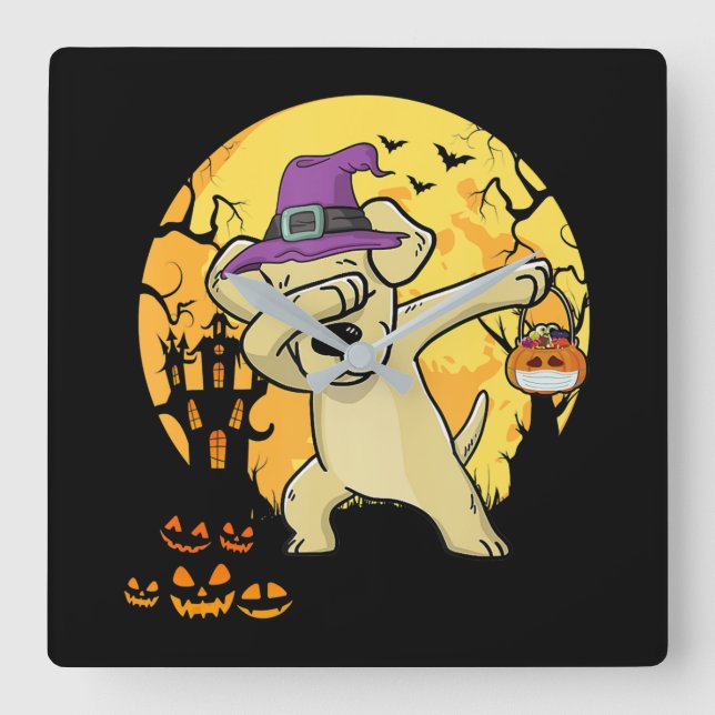 Relógio Quadrado Labrador Retriever Dabbing Witch Pumpkin Engraçado (Frente)