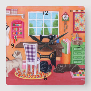 Relógio Quadrado Labradores na pintura da sala de costura de Mães