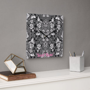 Relógio Quadrado Lace Floral Harmony