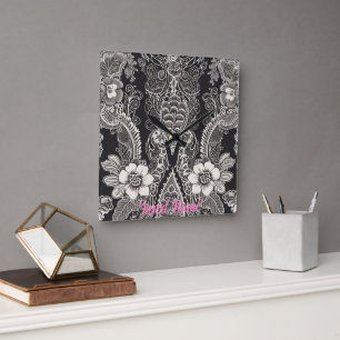 Relógio Quadrado Lace Floral Harmony
