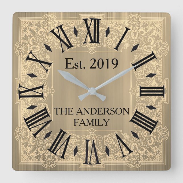 Relógio Quadrado Lace Vitoriano Azul-Teal Personalizado Elegante (Frente)