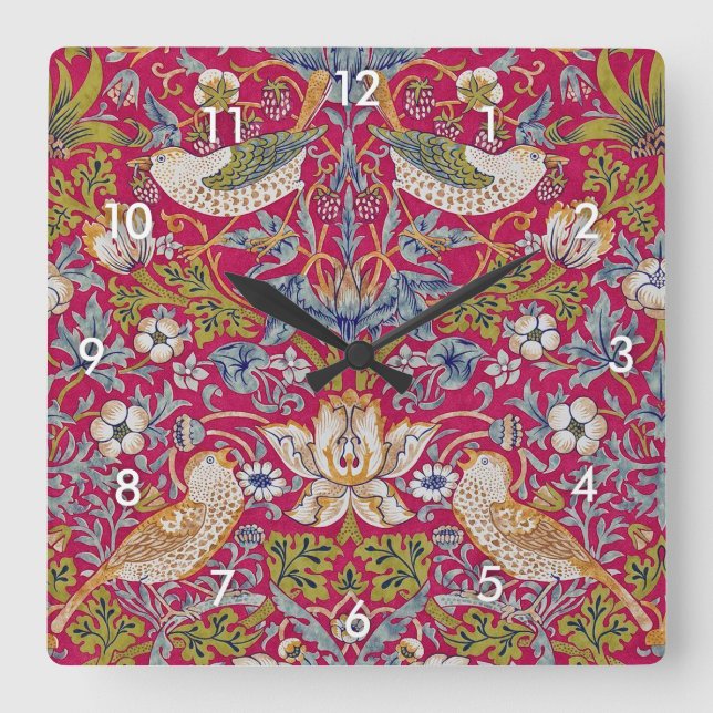 Relógio Quadrado Ladrão de Morango, William Morris (Frente)