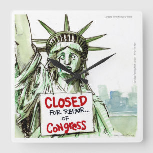 Relógio Quadrado Lady Liberty Cries @ Congresso Square Wall Clock