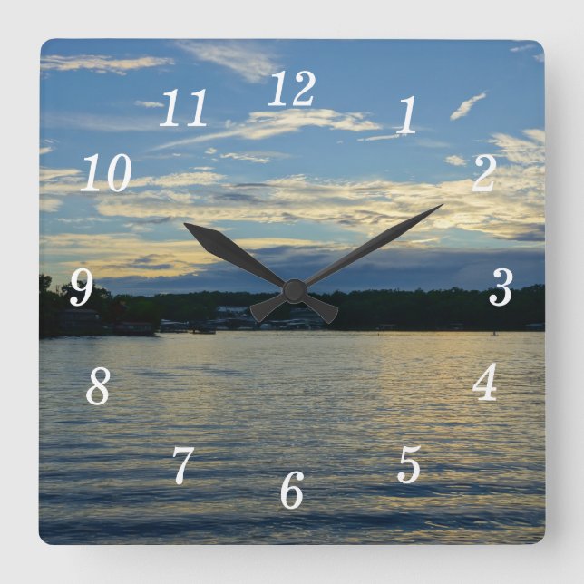 Relógio Quadrado Lago De Ozarks Blue Sunset Wall Clock (Frente)