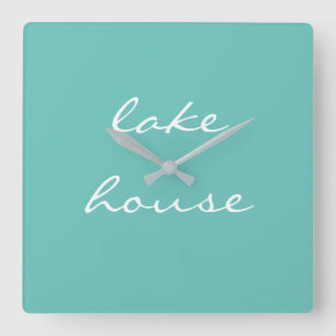 Relógio Quadrado Lago House Azul Azul Aqua Na moda branco Elegante