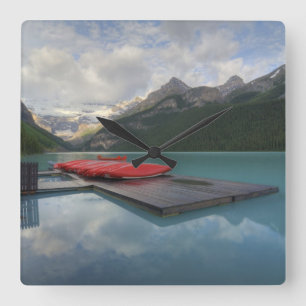 Relógio Quadrado Lake Louise & Canoes, Alberta Canada