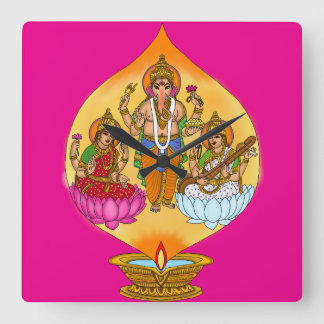 Relógio Quadrado Lakshmi Ganesh Wall Clock