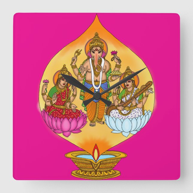 Relógio Quadrado Lakshmi Ganesh Wall Clock (Frente)