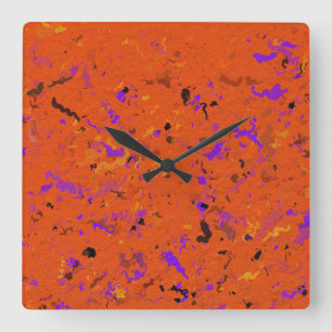 Relógio Quadrado Laranja, Amarelo, Roxo e Abstrato preto