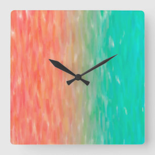 Relógio Quadrado Laranja da cerceta da aguarela de Ombre do coral &