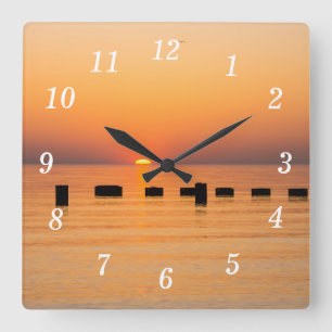 Relógio Quadrado Laranja Lago Sunrise Wall