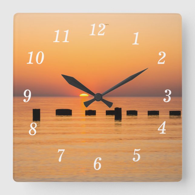 Relógio Quadrado Laranja Lago Sunrise Wall (Frente)