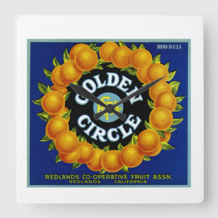 Relógio Quadrado Laranjas douradas do círculo