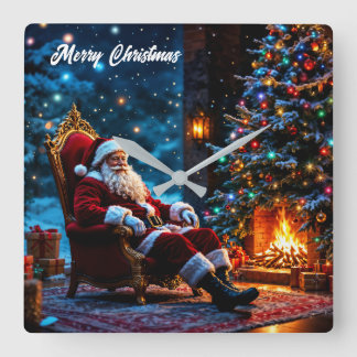 Relógio Quadrado Lareira aconchegante do Pai Natal