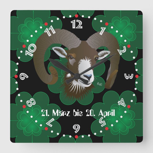 Relógio Quadrado Largura 21. März bis 20. April Uhr (Frente)