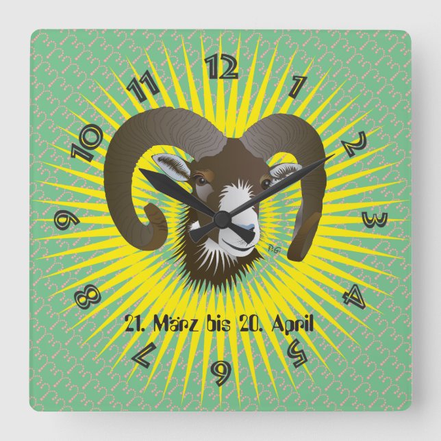 Relógio Quadrado Largura 21. März bis 20. April Uhr (Frente)