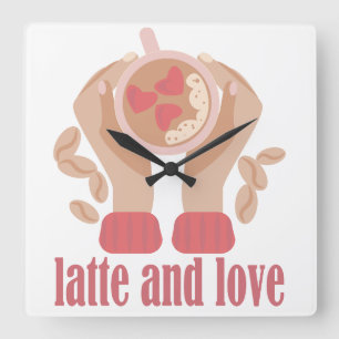 Relógio Quadrado Latite e xícara de amor, mãos e café