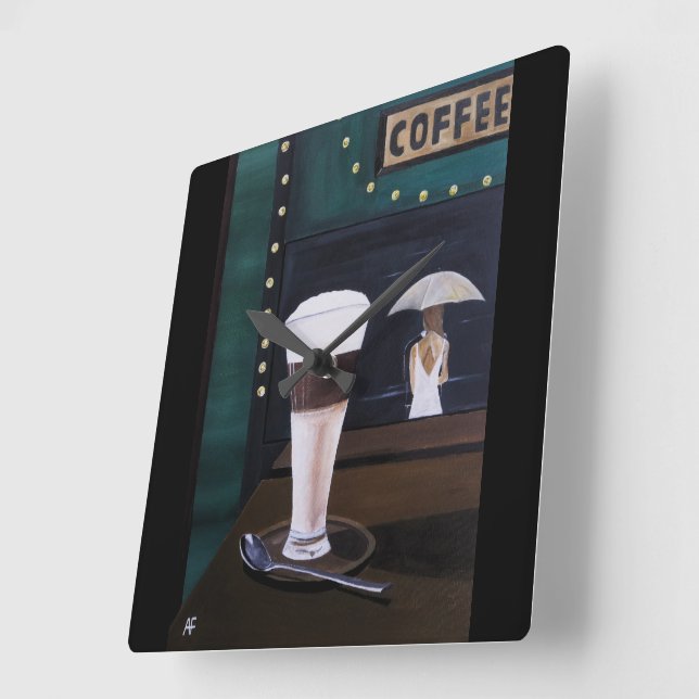 Relógio Quadrado Latte Macchiato Pintura de Alfred Fox (Ângulo)