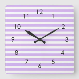 Relógio Quadrado Lavanda Horizontal Stripes Pastel Lilac
