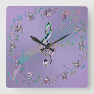 Relógio Quadrado Lavanda Rainbow Glass Music Notes and Clef Clock