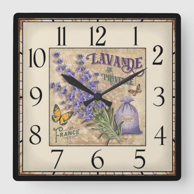 Relógio Quadrado Lavande De Provence Clock (Frente)