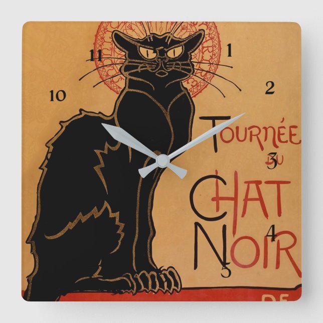 Relógio Quadrado "Le Chat Noir" por Theophile Steinlen (Frente)