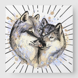 Relógio Quadrado Lealdade e amor na natureza (Wolf Love)
