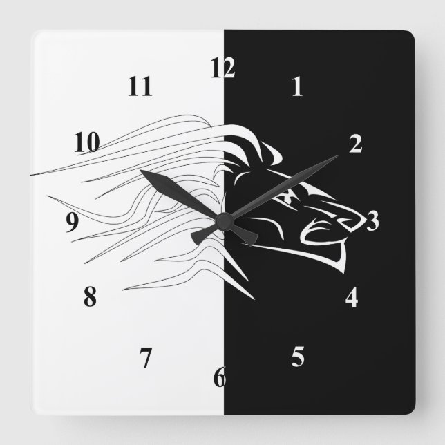 Relógio Quadrado Leão - Branco e Preto (Frente)