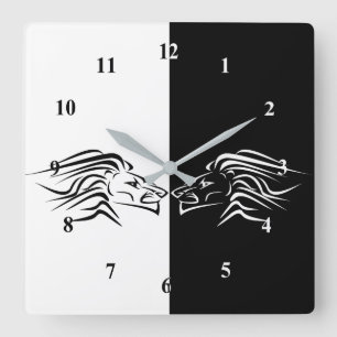 Relógio Quadrado Leão - Preto e Branco