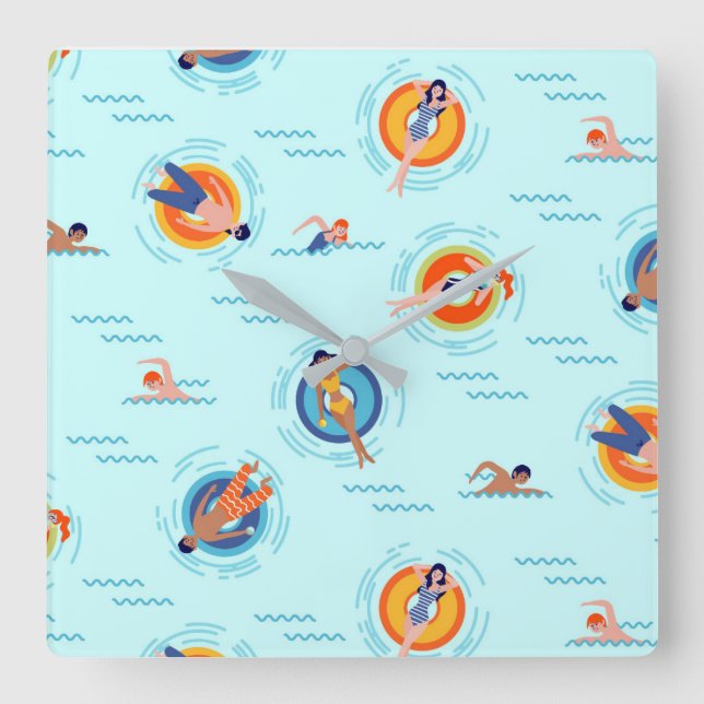Relógio Quadrado Legal festa da piscina Azul Viva verão (Frente)