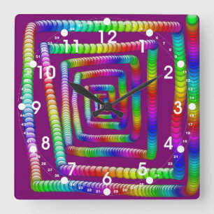 Relógio Quadrado Legal Funky Rainbow Maze Rolling Marbles Design