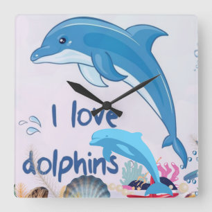 Relógio Quadrado Legal l Love Dolphins cita Golfinhos Amantes