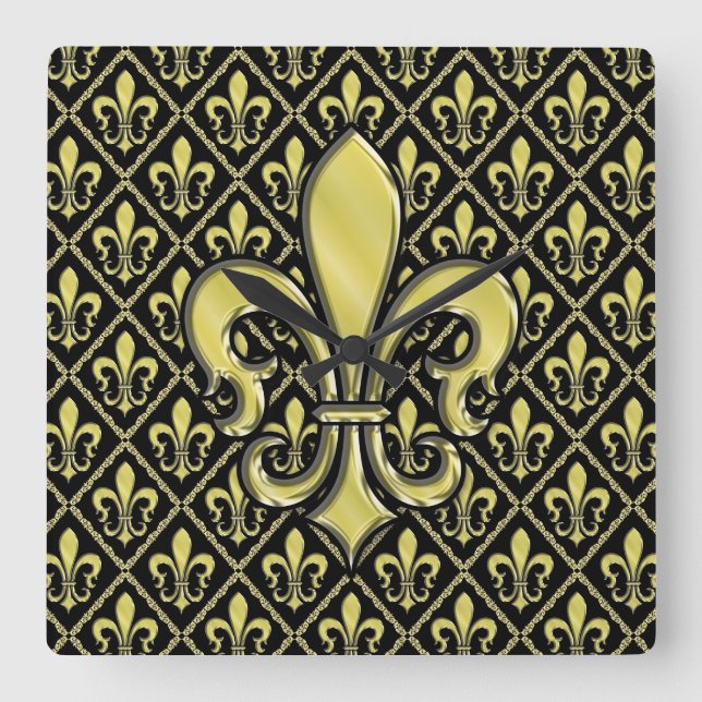 Relógio Quadrado Legal Mardi Gras Fleur de Lis Design (Frente)