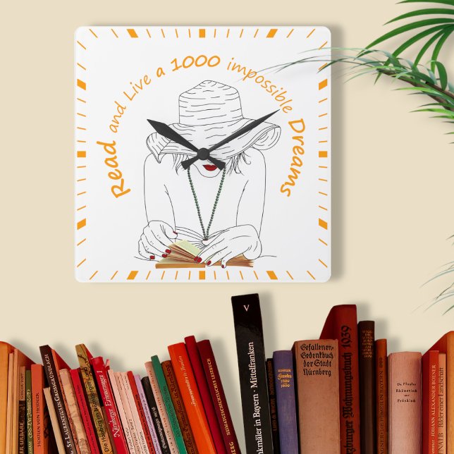 Relógio Quadrado Leia e viva 1000 sonhos impossíveis (Criador carregado)