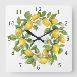 Relógio Quadrado Lemons Wreath Green Yellow