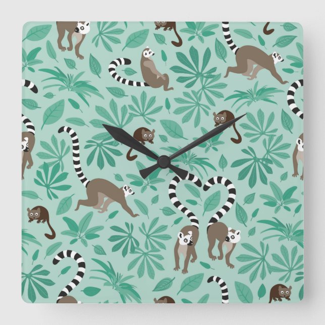 Relógio Quadrado Lemur love mint leaves (Frente)
