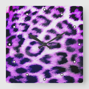 Relógio Quadrado Leopard Cheetah Impressão Faux Peles cor-de-rosa c